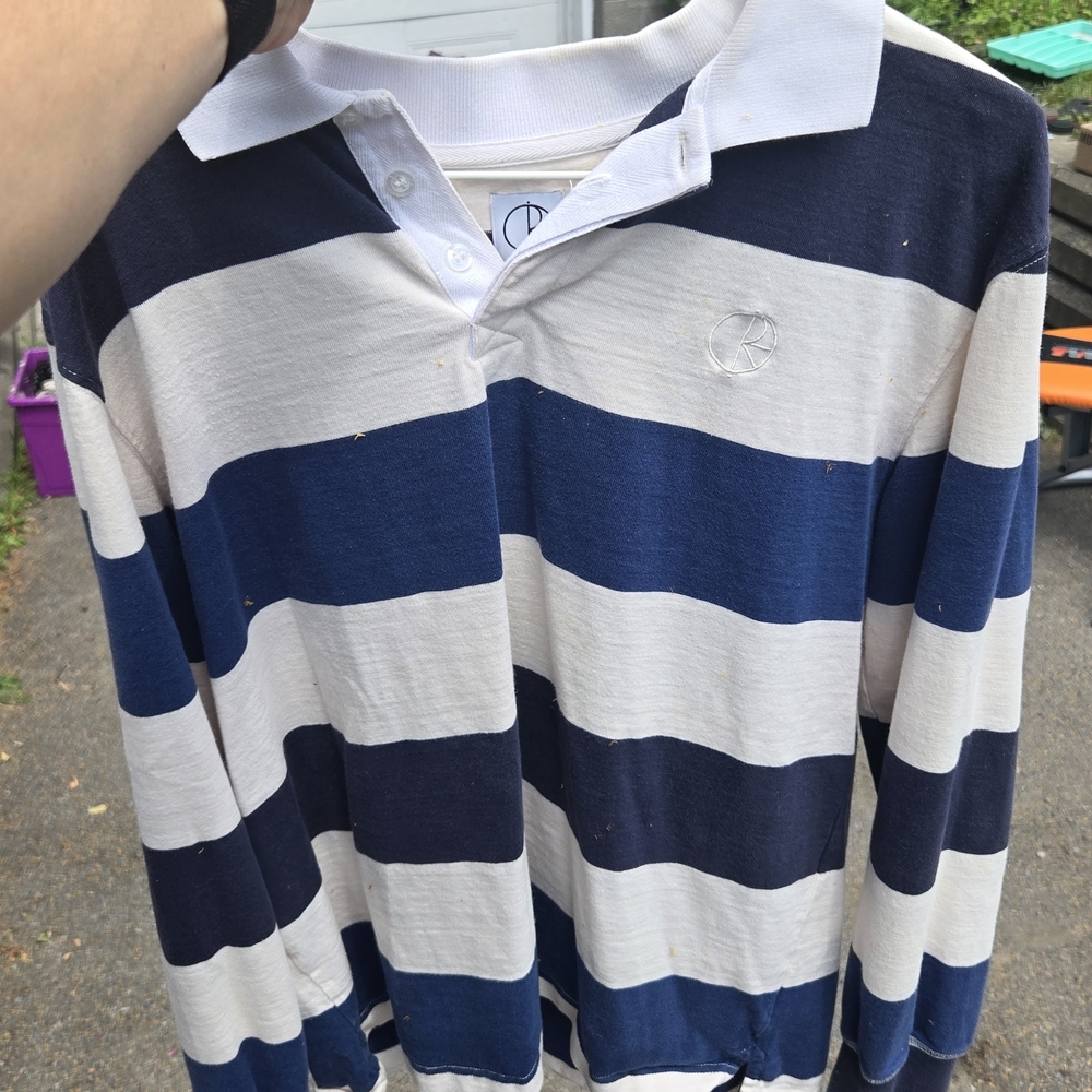POLAR SKATEBOARDS Navy and White Striped Polo Shirt